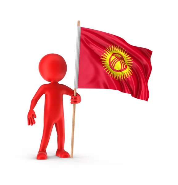 Man and Kirghiz flag. Image with clipping path — Stock Photo, Image