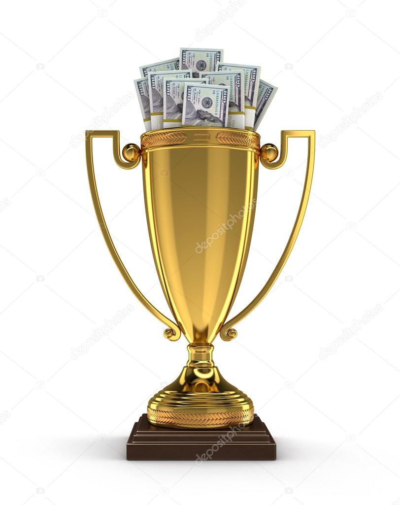 Trophy Cup with dollars. Image with clipping path