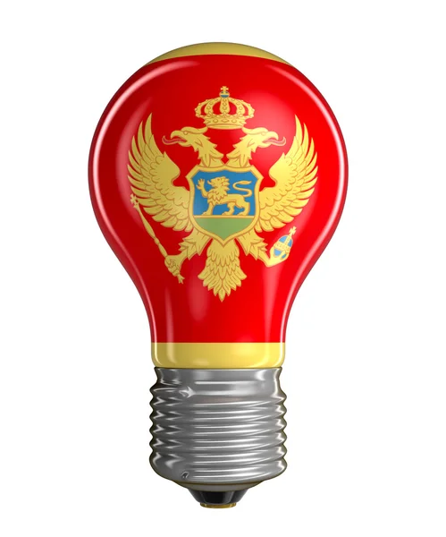 Light bulb with Montenegrin flag.  Image with clipping path — Stock Photo, Image