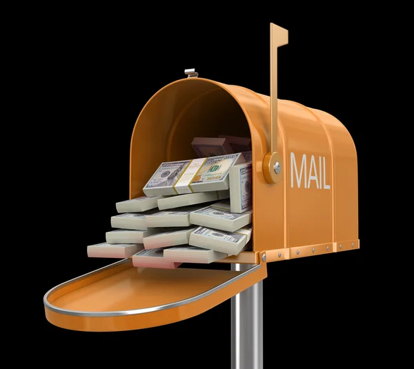 Відкрити поштову скриньку з доларами. Зображення з відсічним контуром — стокове фото