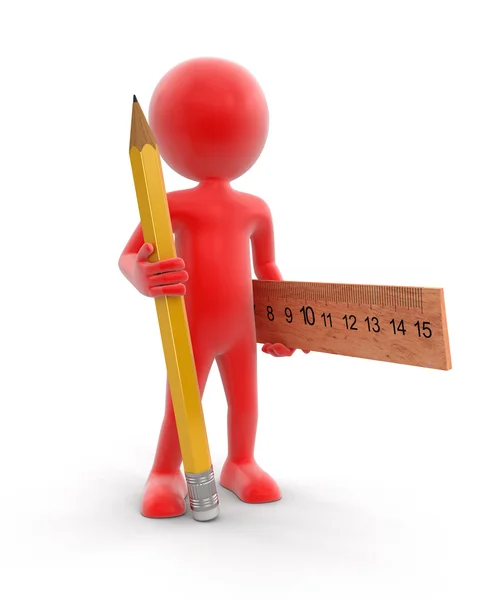 Man with pencil and ruler. Image with clipping path — Stock Photo, Image