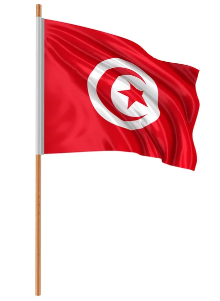 3D Tunus bayrağı kumaş yüzey dokusu ile. Beyaz arka plan. — Stok fotoğraf