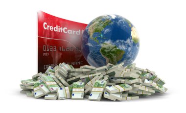 Küre ve euro ile kredi kartı. Görüntü kırpma yolu ile