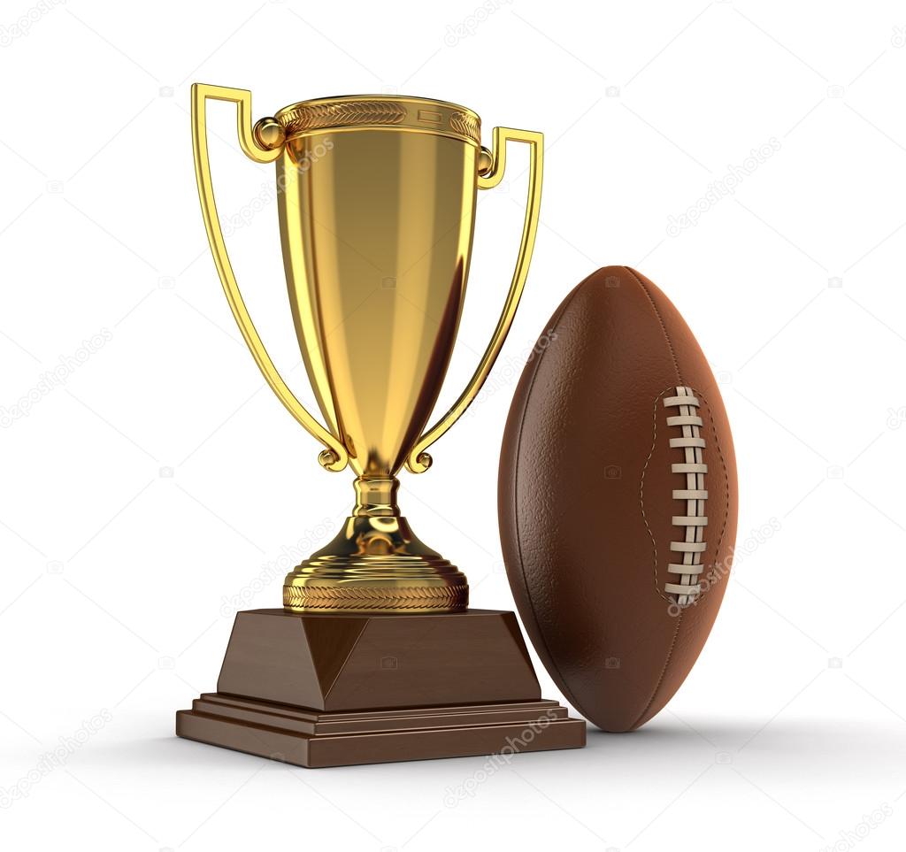 Trophy Cup and rugby Ball. Image with clipping path