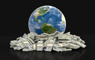 Dolar ve küre yığını. Görüntü kırpma yolu ile