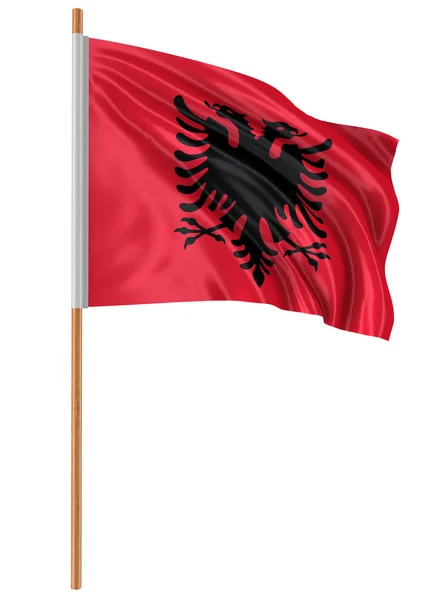 3D Αλβανική σημαία με ύφασμα υφή της επιφάνειας. Λευκό φόντο. — Φωτογραφία Αρχείου