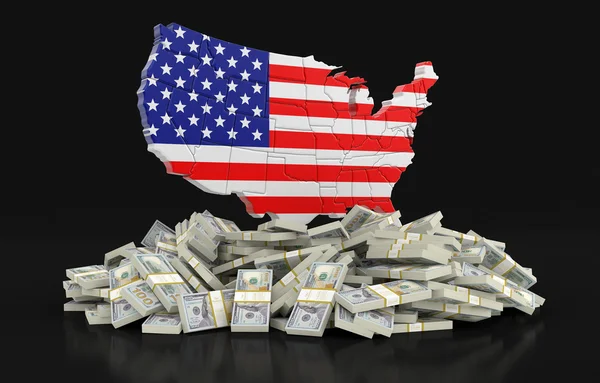 Kaart van de V.s. met dollars. Afbeelding met uitknippad. — Stockfoto