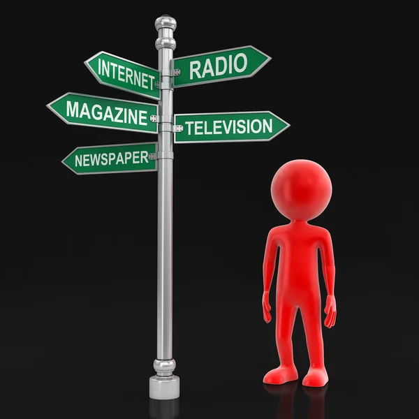 Man and Sign Directions. Image with clipping path — Stock Photo, Image