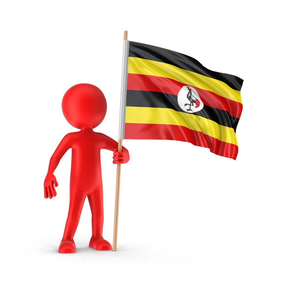 人和乌干达国旗。图像的剪切路径 — 图库照片