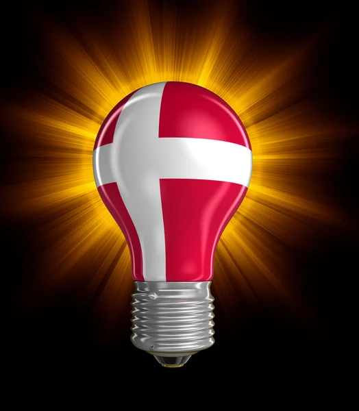 Light bulb with Danish flag.  Image with clipping path — Stock Photo, Image