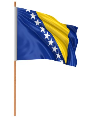 3D Bosna-Hersek bayrağı kumaş yüzey dokusu ile. Beyaz arka plan. Görüntü kırpma yolu ile
