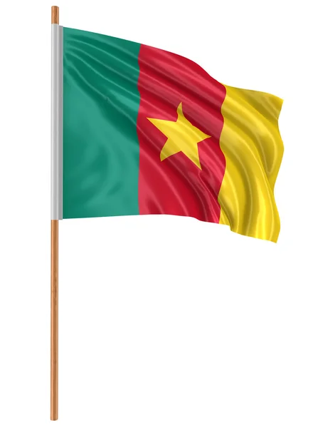3D vlajky v Kamerunu s povrchovou texturou tkaniny. Bílé pozadí. — Stock fotografie