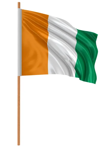 Bandiera ivoriana 3D con texture superficiale in tessuto. Fondo bianco . — Foto Stock