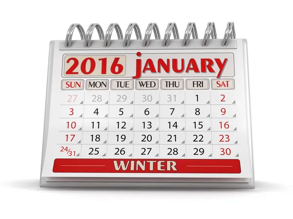 Календар - січень 2016 року (відсічний контур включено ) — стокове фото