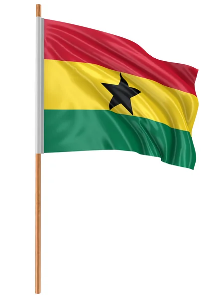 3D Ghana flagga med tyg ytstruktur. Vit bakgrund. — Stockfoto