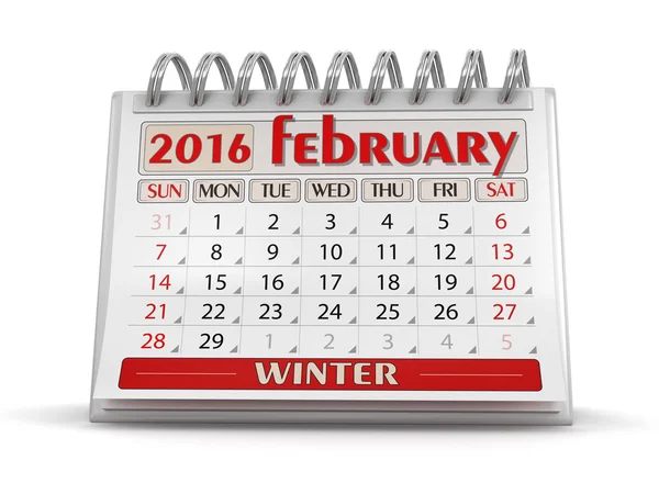 Calendar -  february 2016  (clipping path included) — Stock Photo, Image