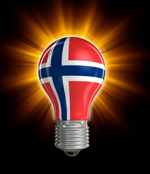 Glühbirne mit norwegischer Flagge. Bild mit Ausschnittspfad — Stockfoto