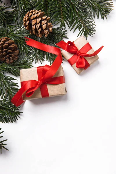 Mooie Kerstachtergrond Met Cadeautjes Decoraties — Stockfoto
