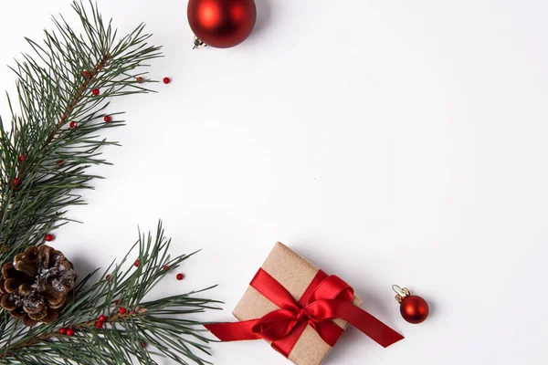 Mooie Kerstachtergrond Met Cadeautjes Decoraties — Stockfoto