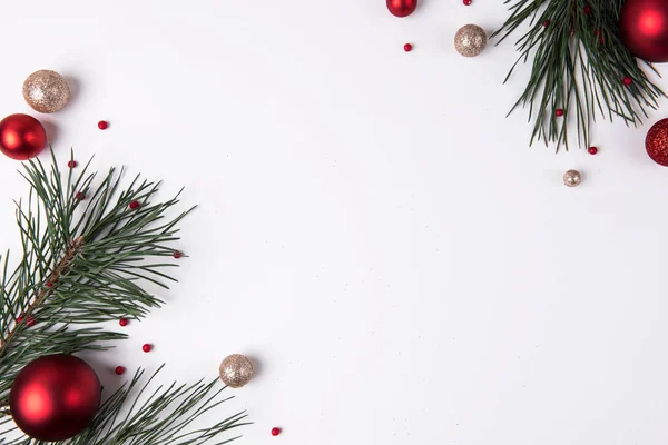 Fondo Navideño Festivo Con Adornos Ramas Pino —  Fotos de Stock