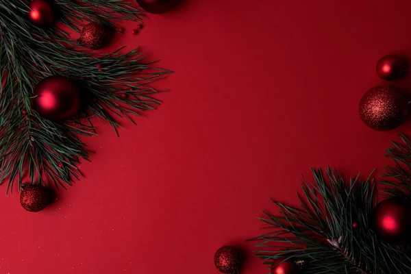 Fondo Navidad Rojo Con Adornos Festivos —  Fotos de Stock