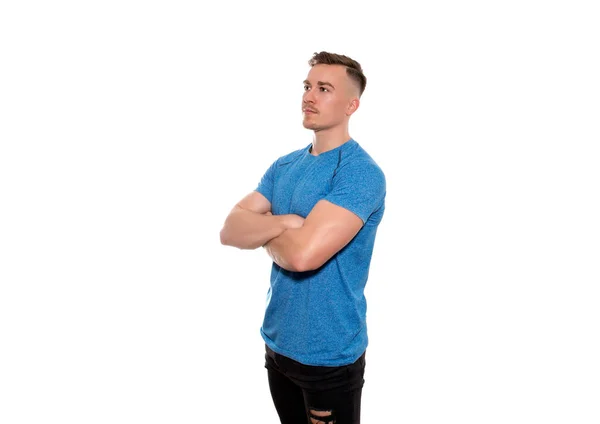 Schöner Junger Und Fitter Mann Shirt Mit Fitness Uhr Auf — Stockfoto