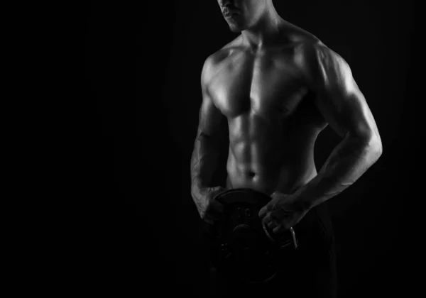 Muscular Male Torso Fit Bodybuilder Black Background — Stock Photo, Image