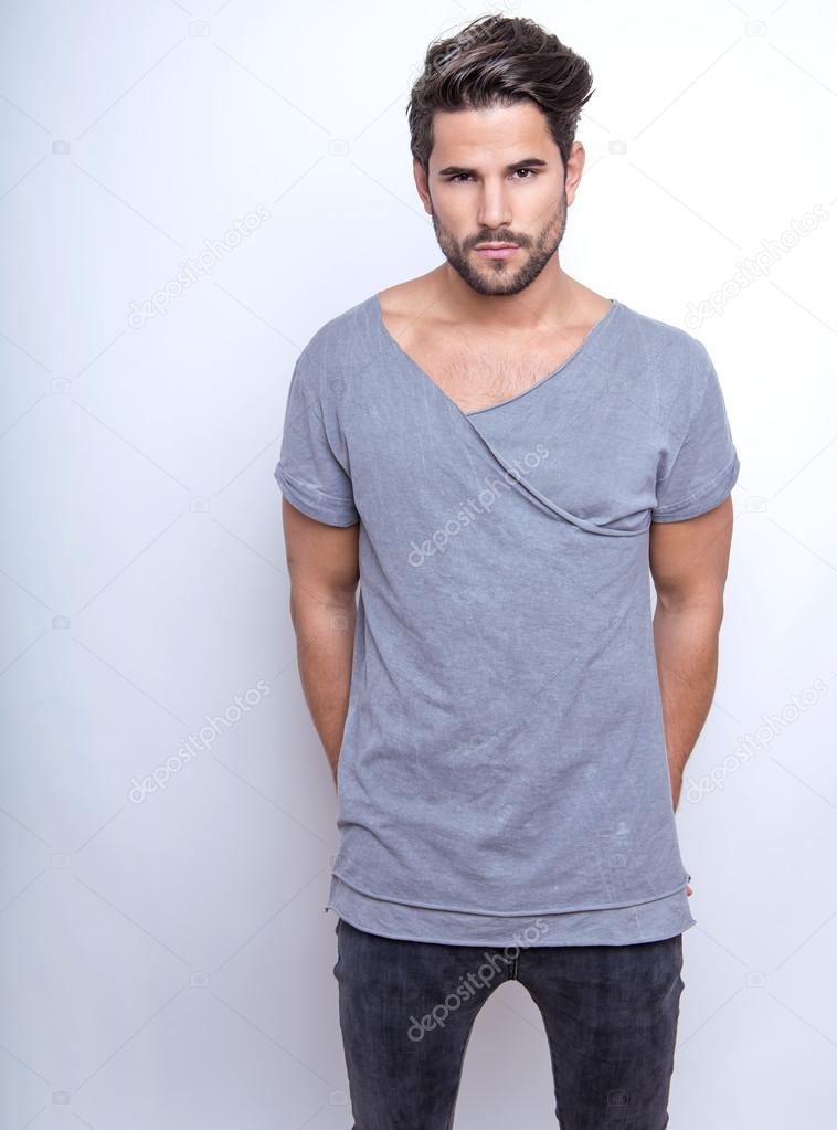 handsome young man posing in casual clothes