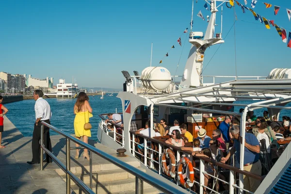 People on board of small ferry — Stock Photo, Image