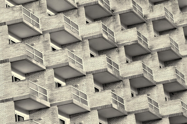 Full frame black and white take of balconies