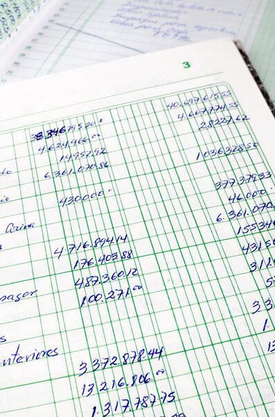 Handwritten accounting on the open pages