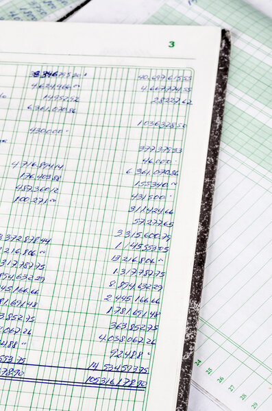 Handwritten accounting on the open pages