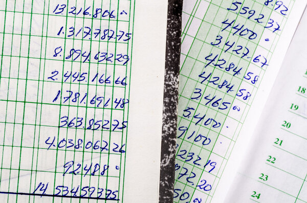 Handwritten accounting on the open pages
