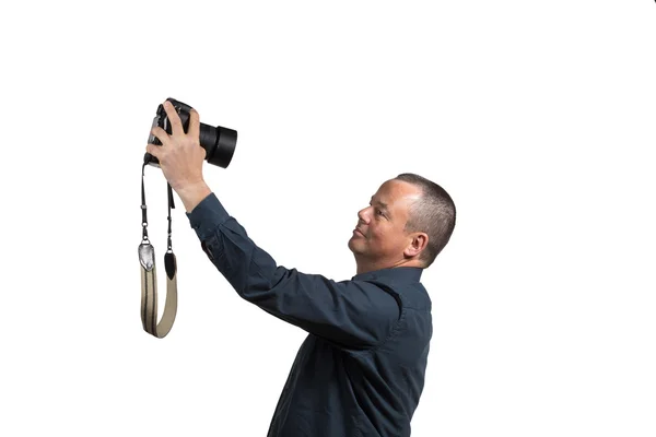 Selfie with big camera — Stock Photo, Image