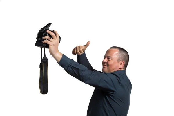 Selfie with big camera — Stock Photo, Image