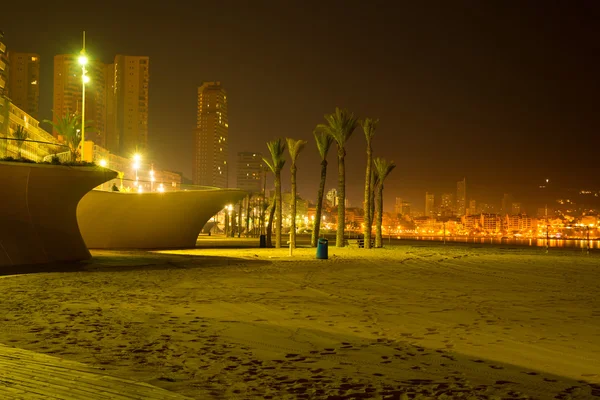 Praia Benidorm à noite — Fotografia de Stock