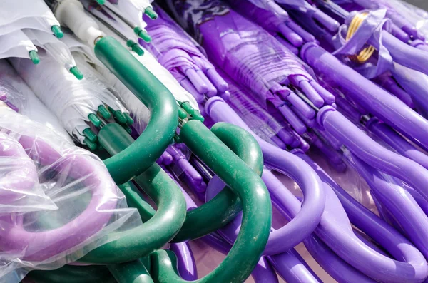 Assorted plastic umbrellas — Stock Photo, Image