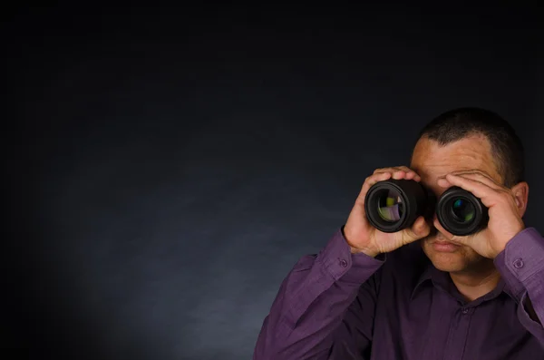 Man with photography lenses — Stock Photo, Image