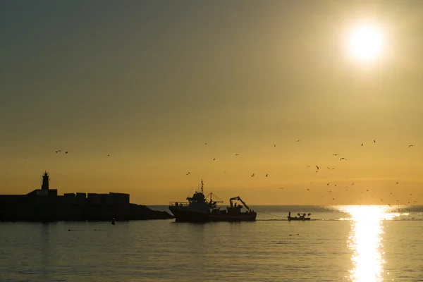 Trawler in arrivo al porto — Foto Stock