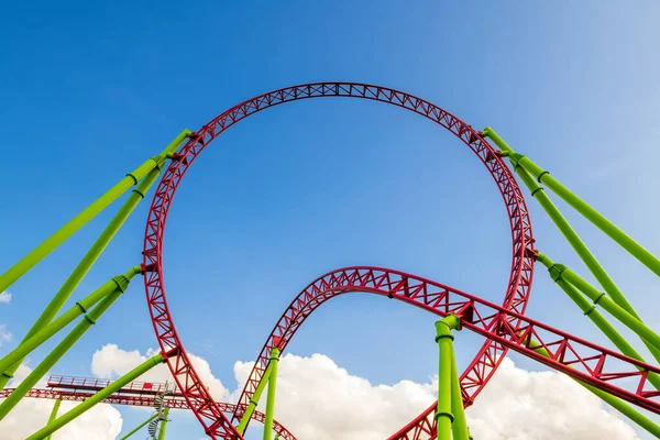 Attraction Park Roller Coaster Background Blue Sky — Stock Photo, Image