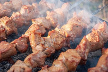 Şampuanlı kebaplar, dumanlı bir mangalda rosto..