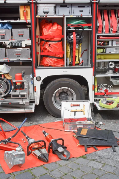 Equipo de camión de bomberos Fotos de stock libres de derechos