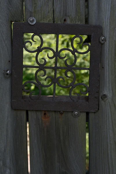 Old Fence with Metal Window — Stock Photo, Image