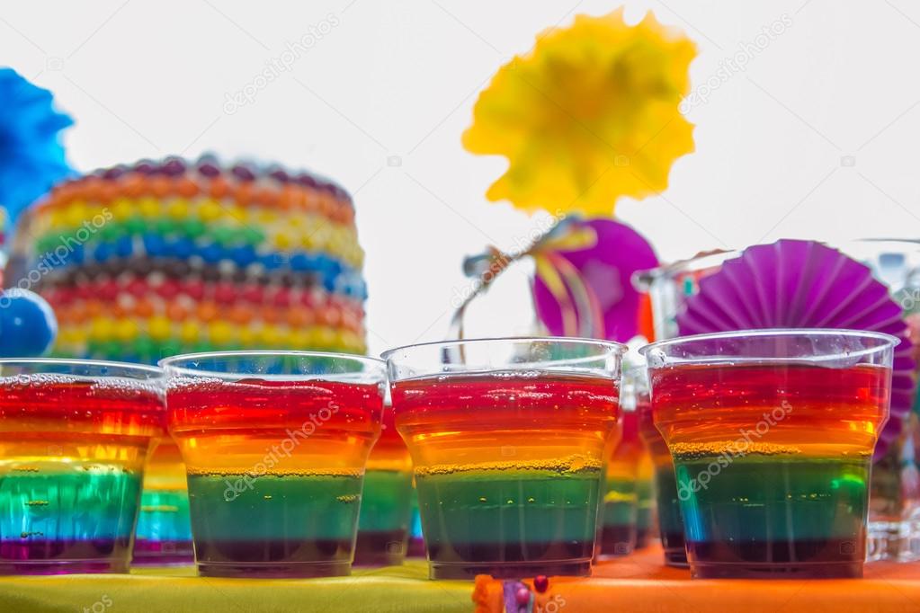 Rainbow jelly on party table