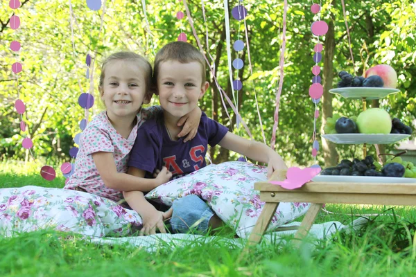 Syster och bror på picknick — Stockfoto