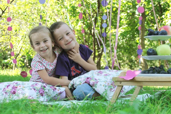 Сестра и брат на пикнике — стоковое фото