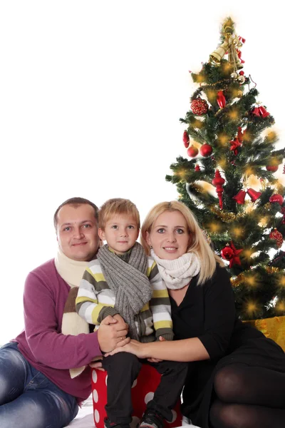Família se divertindo sob a árvore de Natal — Fotografia de Stock