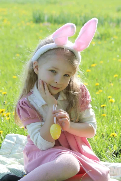 Happy girl with bunny ears — Stock Photo, Image