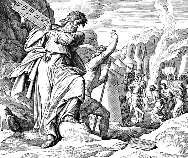 Moisés quebra 10 mandamentos — Fotografia de Stock