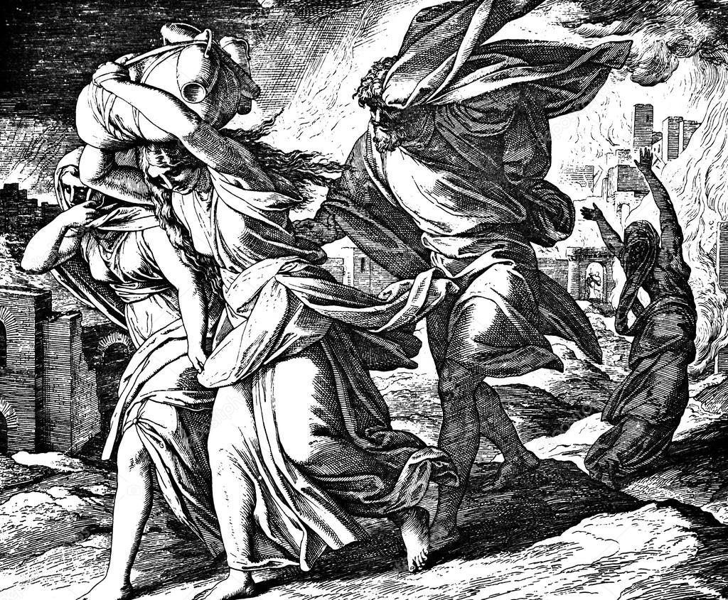 Lot Flees Sodom Gomorrah Stock Illustration By ©ruskpp #105715144